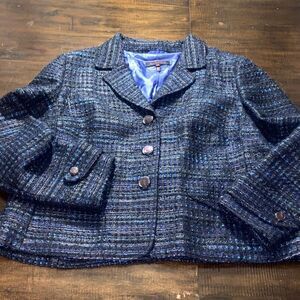 Women's Escada Purple, black & Blue metallic Tweed Jacket size 46